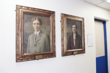 Portraits of Flora Murray and her partner, Dr Louisa Garrett Anderson, on display at the Royal Free Hospital in north London.