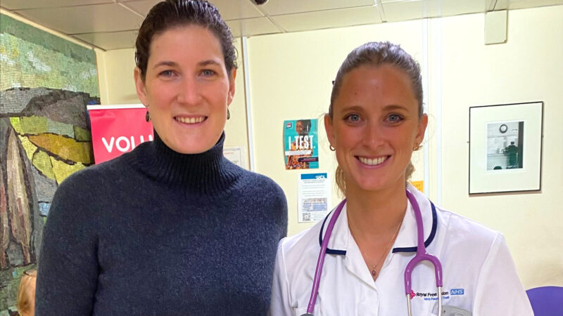 Dr. Linda Vaccari (left) presenting a certificate of completion to physiotherapist Alice Bastick-Ruiz (right).
