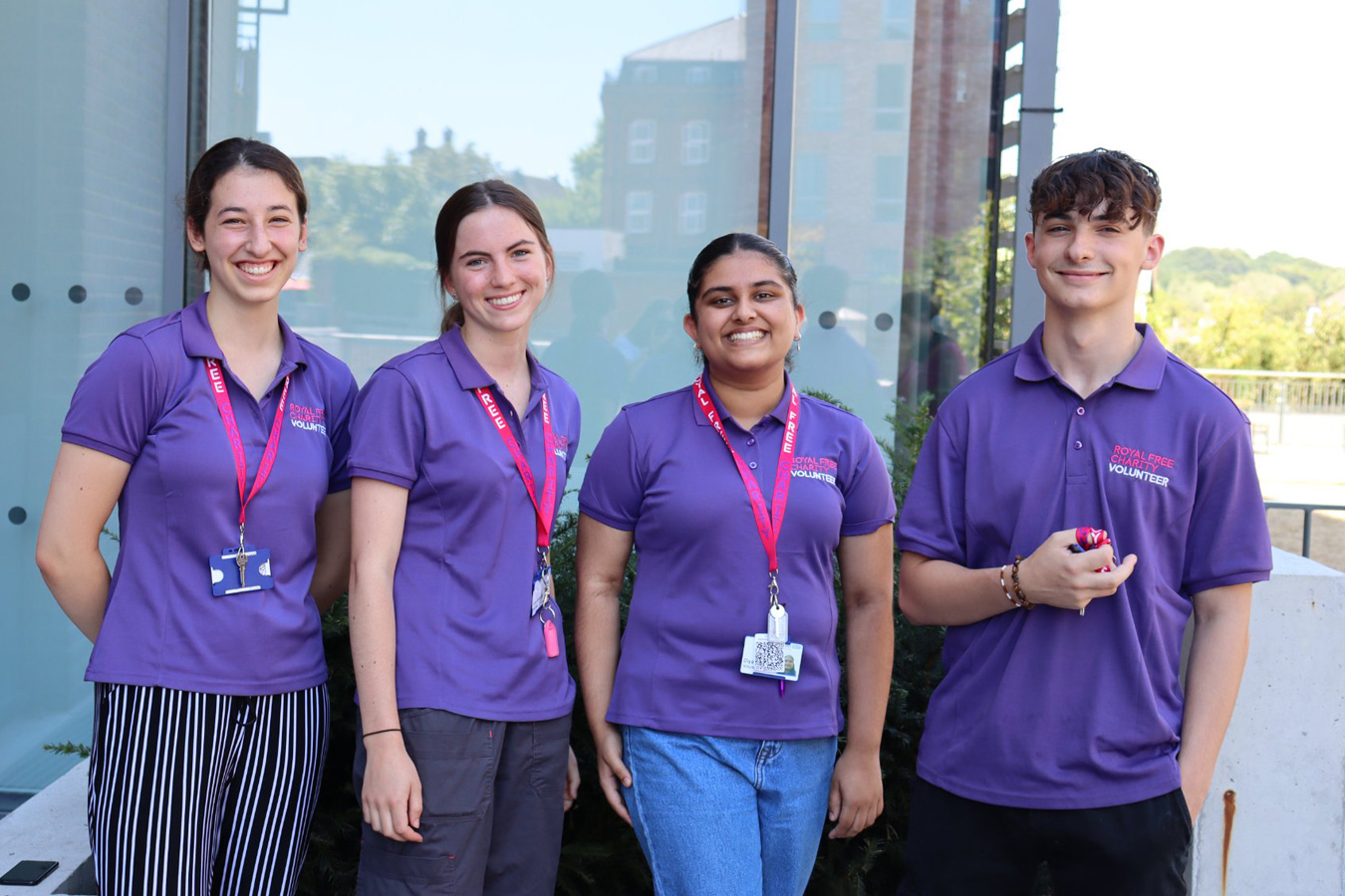 Four of our young volunteers outside Royal Free Hospital