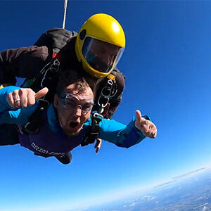 one of our brave supporters taking part in a skydive
