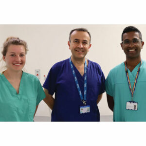 Prof Raj Mookerjee (centre) with research colleagues Dr Olivia Greenham and Dr Kohi Gananandan
